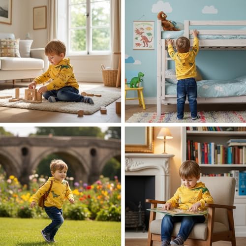 FOCICI 12-18 Month Boy Clothes Toddler Dinosaur Pullover Sweatshirt Baby Hoddie Long Sleeve Infant Casual Pocket Jeans Pants Fall Winter Outfits Set Yellow 12-18 Months - Image 3