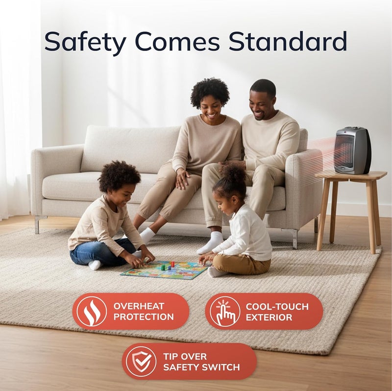 Lasko Portable Indoor Electric Ceramic Space Heater with Tip-Over Safety Switch, Overheat Protection and Thermostat, 2 Speeds, Safe for Home, 9.2 Inches, Dark Gray, 1500W, 754201 - Image 4