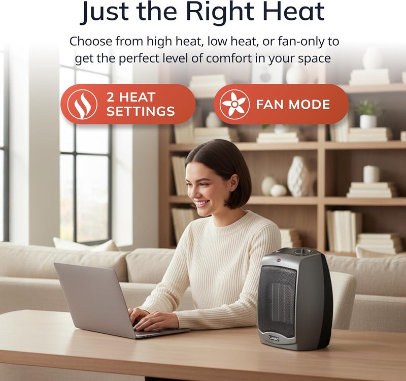 Lasko Portable Indoor Electric Ceramic Space Heater with Tip-Over Safety Switch, Overheat Protection and Thermostat, 2 Speeds, Safe for Home, 9.2 Inches, Dark Gray, 1500W, 754201 - Image 3