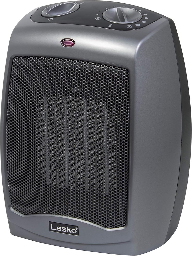 Lasko Portable Indoor Electric Ceramic Space Heater with Tip-Over Safety Switch, Overheat Protection and Thermostat, 2 Speeds, Safe for Home, 9.2 Inches, Dark Gray, 1500W, 754201 - Image 1