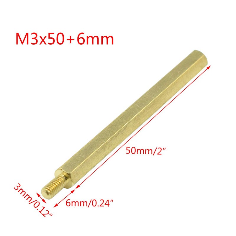 Hxchen M3 x 50mm + 6mm Male Female Thread Brass Hex Standoff Spacer Screws PCB Pillar - (20 Pcs) - Image 2