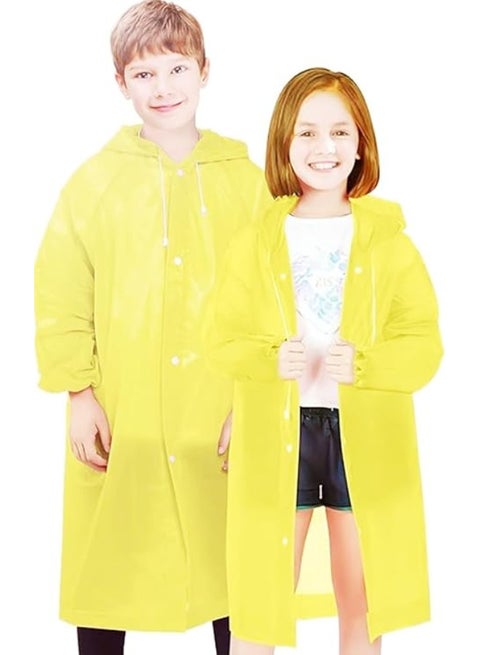 Raincoat for Kids, EVA Coat Reusable Poncho Jacket for Boys and Girls 6-13 Years Old, Emergency Gear for Outdoor Camping Hiking Traveling School 115LX55CM (Yellow)