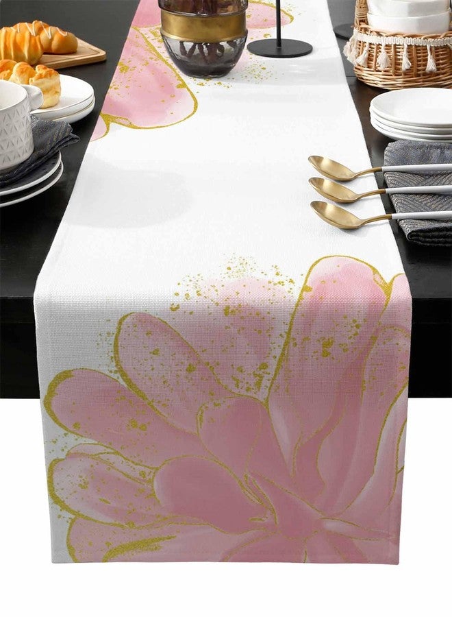 PIEPLE Blush Pink Gold Table Runner-Cotton Linen- 48 Inch Holiday Dresser Scarves, Abstract Contemporary Flower Art Tablerunner for Kitchen Coffee/Dining Bedroom Home Living Room Dinner Scarf Décor 13x48 - Image 1