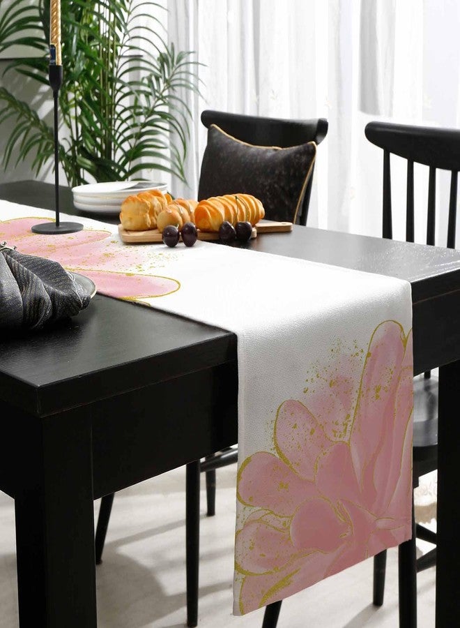 PIEPLE Blush Pink Gold Table Runner-Cotton Linen- 48 Inch Holiday Dresser Scarves, Abstract Contemporary Flower Art Tablerunner for Kitchen Coffee/Dining Bedroom Home Living Room Dinner Scarf Décor 13x48 - Image 2