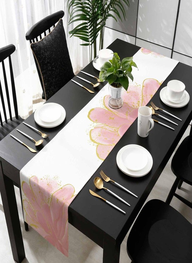 PIEPLE Blush Pink Gold Table Runner-Cotton Linen- 48 Inch Holiday Dresser Scarves, Abstract Contemporary Flower Art Tablerunner for Kitchen Coffee/Dining Bedroom Home Living Room Dinner Scarf Décor 13x48 - Image 4