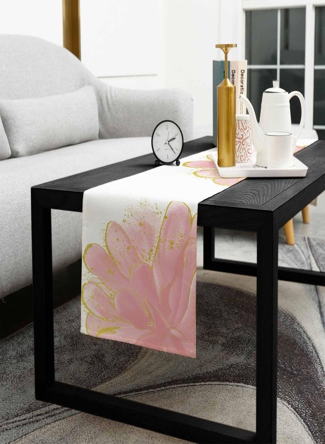 PIEPLE Blush Pink Gold Table Runner-Cotton Linen- 48 Inch Holiday Dresser Scarves, Abstract Contemporary Flower Art Tablerunner for Kitchen Coffee/Dining Bedroom Home Living Room Dinner Scarf Décor 13x48 - Image 5