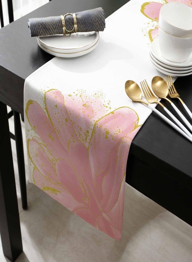 PIEPLE Blush Pink Gold Table Runner-Cotton Linen- 48 Inch Holiday Dresser Scarves, Abstract Contemporary Flower Art Tablerunner for Kitchen Coffee/Dining Bedroom Home Living Room Dinner Scarf Décor 13x48 - Image 3
