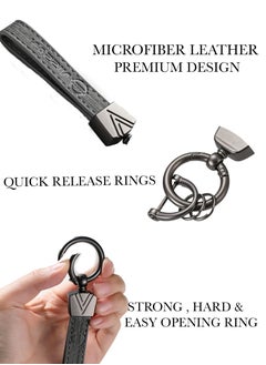 KeyAmor Elegant grey metal and leather keychain with NISSAN logo  featuring 3 key rings perfect as a fancy gift or car accessory designed in sleek grey for a modern look offers 360 degree rotation for convenience suitable for both men and women and comes in a fancy gift box  - Image 3