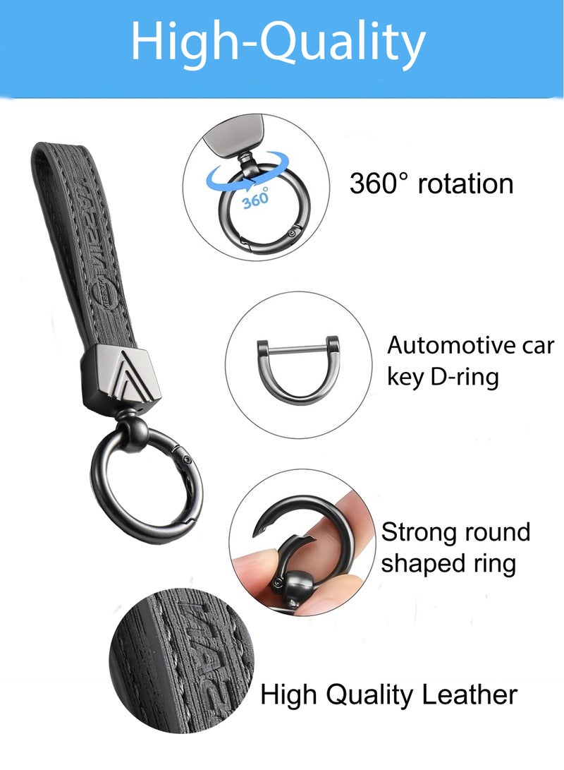 KeyAmor Elegant grey metal and leather keychain with NISSAN logo  featuring 3 key rings perfect as a fancy gift or car accessory designed in sleek grey for a modern look offers 360 degree rotation for convenience suitable for both men and women and comes in a fancy gift box - Image 2