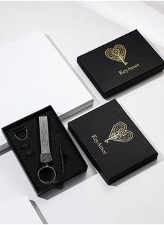 KeyAmor Elegant grey metal and leather keychain with NISSAN logo  featuring 3 key rings perfect as a fancy gift or car accessory designed in sleek grey for a modern look offers 360 degree rotation for convenience suitable for both men and women and comes in a fancy gift box  - Image 4