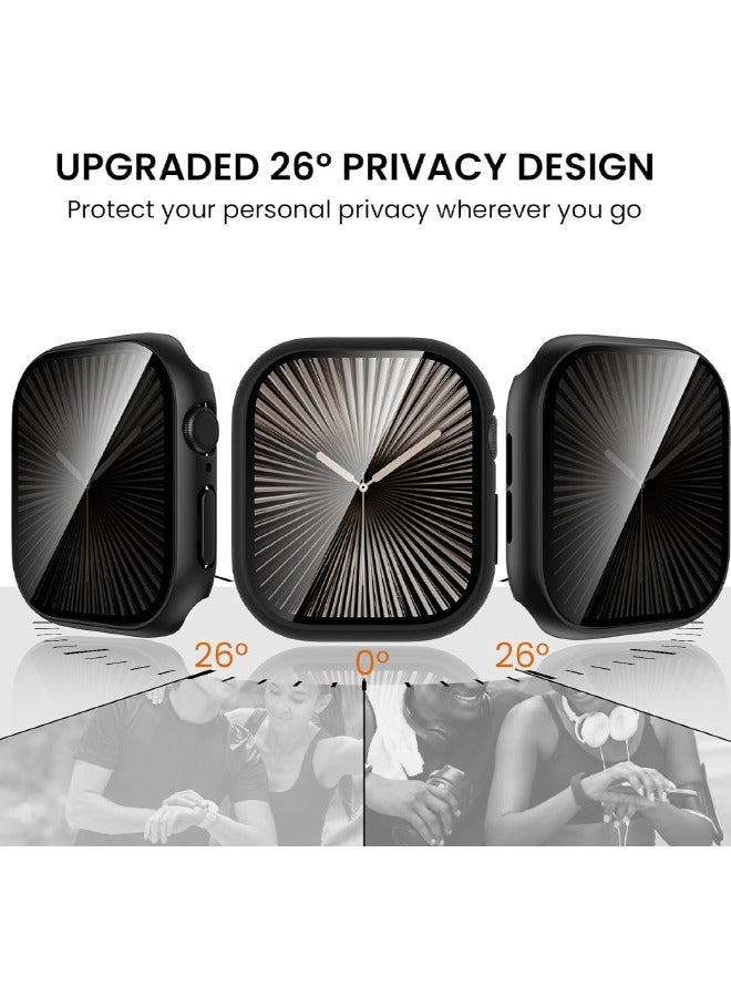 Compatible for Apple Watch Series 10 46mm Hard Case with Privacy Tempered Glass Screen Protector, Unique Design Hard PC Waterproof Case Cover, Bumper Full Coverage Accessories for iWatch 10 46mm, Black - Image 3