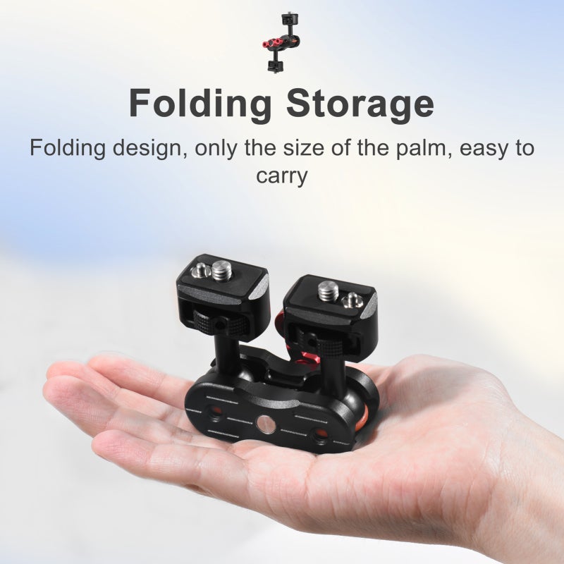 Magic Arm: Black Aluminum Alloy Dual 1/4 Inch Screws, 360° Rotatable Double Ball Heads - Foldable Portable Extension Bracket for Camera Monitor, Microphone, LED Fill Light Mounting - Image 2