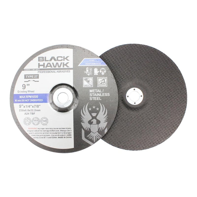 BHA Depressed Center Metal Grinding Wheels for Angle Grinders, 9” x 1/4” x 7/8” - 5 Pack - Image 2