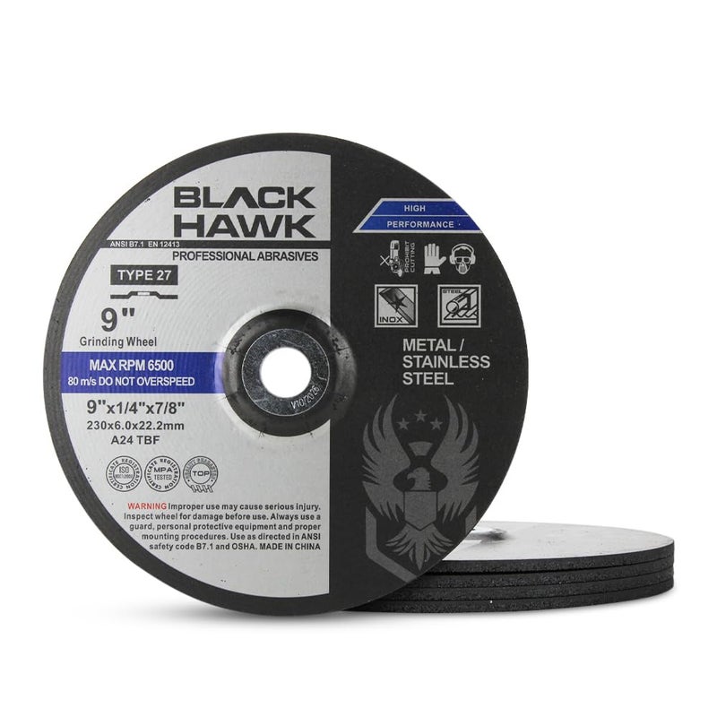 BHA Depressed Center Metal Grinding Wheels for Angle Grinders, 9” x 1/4” x 7/8” - 5 Pack - Image 5