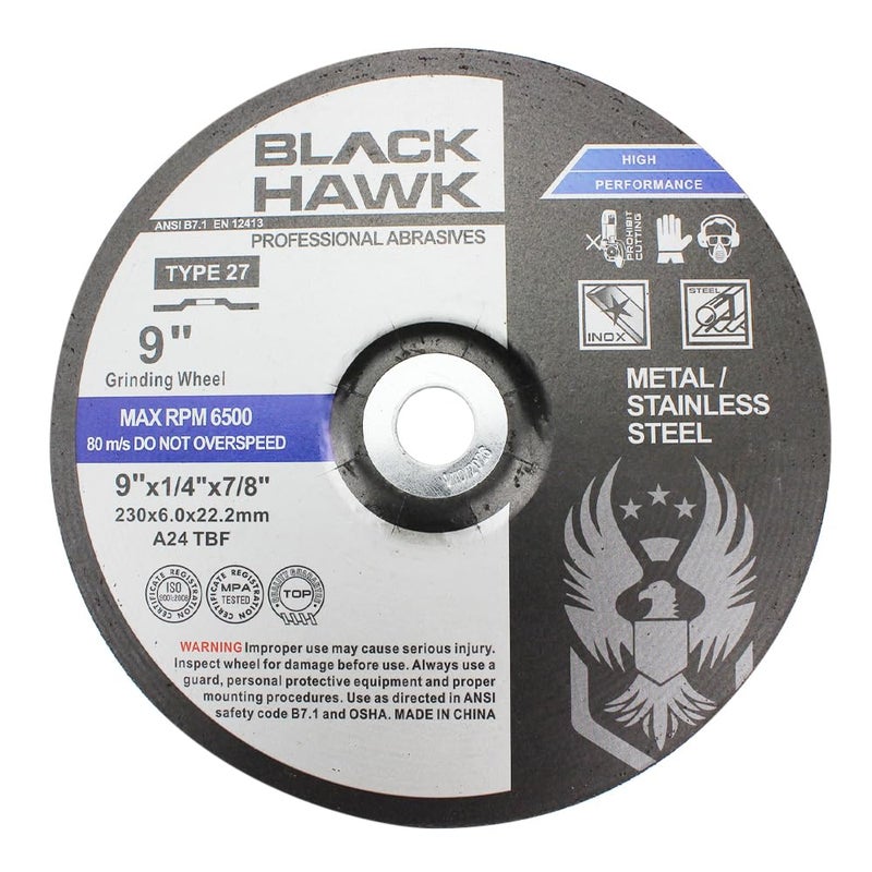 BHA Depressed Center Metal Grinding Wheels for Angle Grinders, 9” x 1/4” x 7/8” - 5 Pack - Image 1