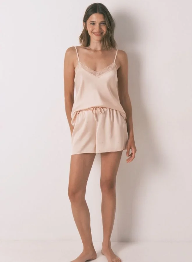women'secret Orange Lace Satin Short Pyjamas