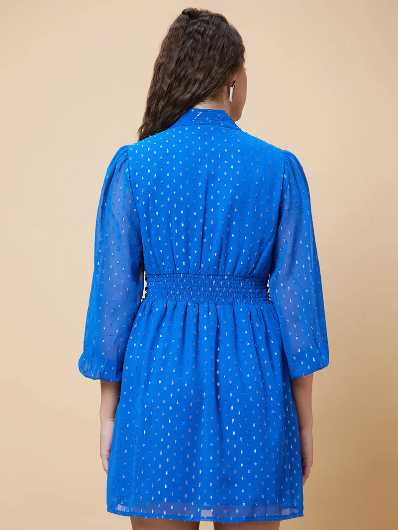 globus Women Embellished V-Neck Puff Sleeve Fit & Flare Dress