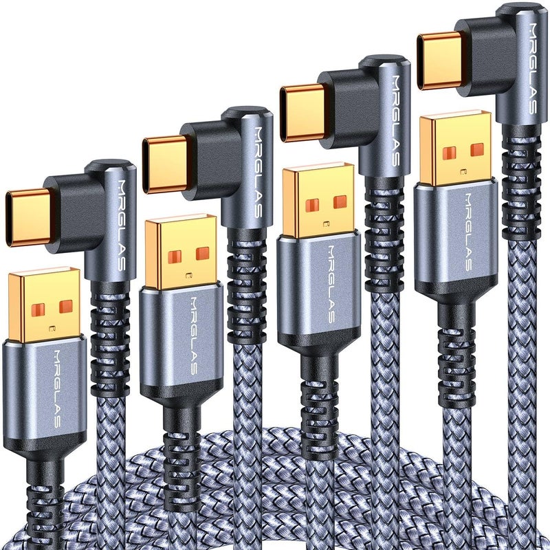 MRGLAS USB C Cable 3.2Aã€Upgraded 90Â°& Gold-Platedã€‘, [4-Pack,10+6.6+3.3+1.6FT] Type C Fast Charging Cable Right Angle Nylon Braided USB A to USBC Cord for iPhone 17/16 Samsung S25 Ultra S10 Note 10 - Image 1