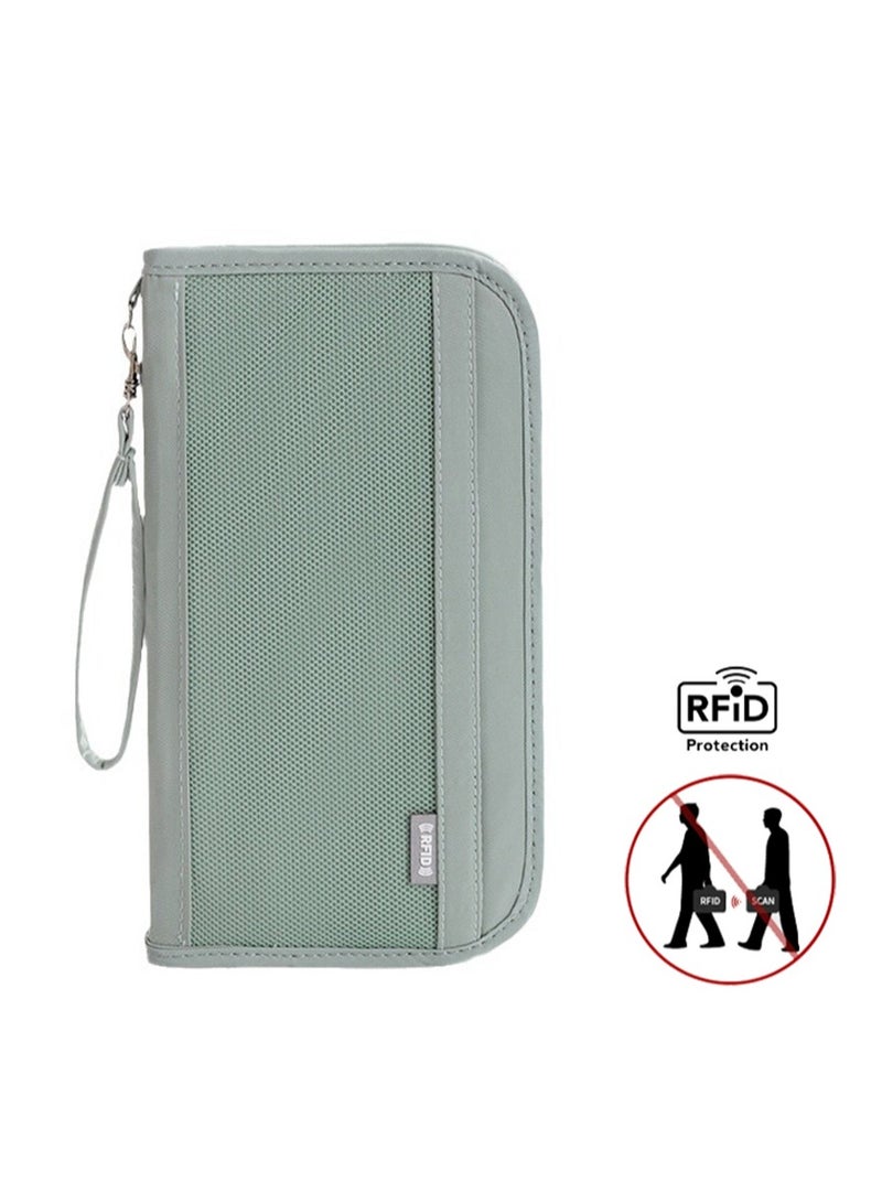 Passport Holder, Passport Case with RFID Blocking,Durable Twill Fabric Travel Wallet with Card Slots & ID Window for Men&Women Travel Accessories(Light Green) - Image 2