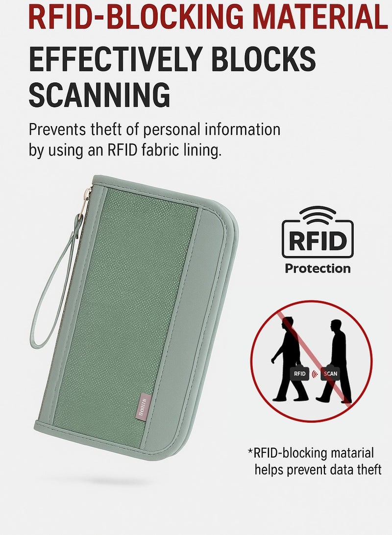 Passport Holder, Passport Case with RFID Blocking,Durable Twill Fabric Travel Wallet with Card Slots & ID Window for Men&Women Travel Accessories(Light Green) - Image 1