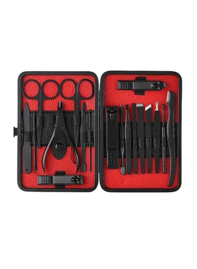 BLOOMING TIME 18-Piece Pedicure And Manicure Tool Set With Carry Case Black - Image 1