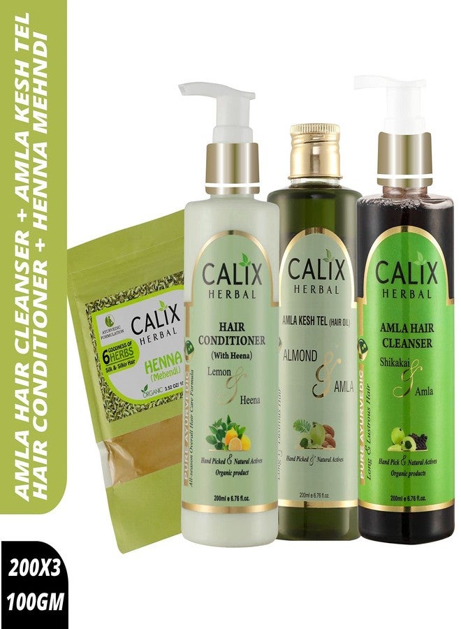 كلاليكس هيربال زيت كاليكس هيربال أملا كيش للشعر 200 مل + حناء مهندي 100 جم + بلسم للشعر (مع الحناء) 200 مل + شامبو منظف للشعر بالأملا 200 مل - مجموعة متكاملة للعناية بالشعر للرجال والنساء وجميع أنواع الشعر - Image 2