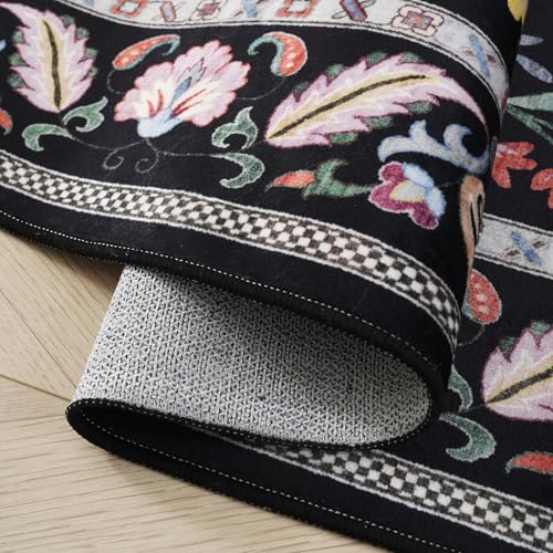 Rugcomf 8x10 Area Rugs for Living Room Washable Rug Floral Non-Slip Large Rug for Living Room, Bedroom, Farmhouse, Dining Room, Kids Playroom (Vibrant Black) - Image 2