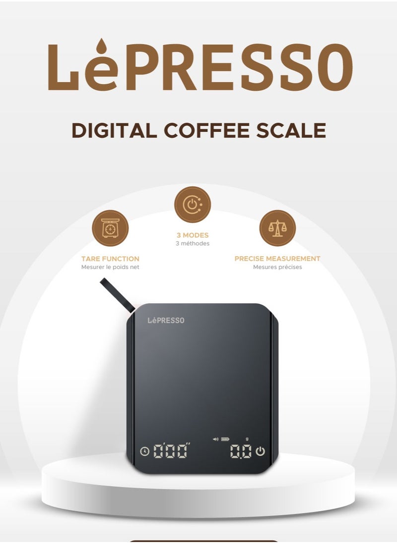 LePRESSO Digital Coffee Scale with Timer / Accurate Measurements / Precision in Brewing - Black  - Image 2