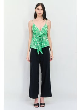 MANGO Women V Neck Sleeveless Allover Print Top, Green Combo  - Image 4
