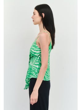 MANGO Women V Neck Sleeveless Allover Print Top, Green Combo  - Image 2