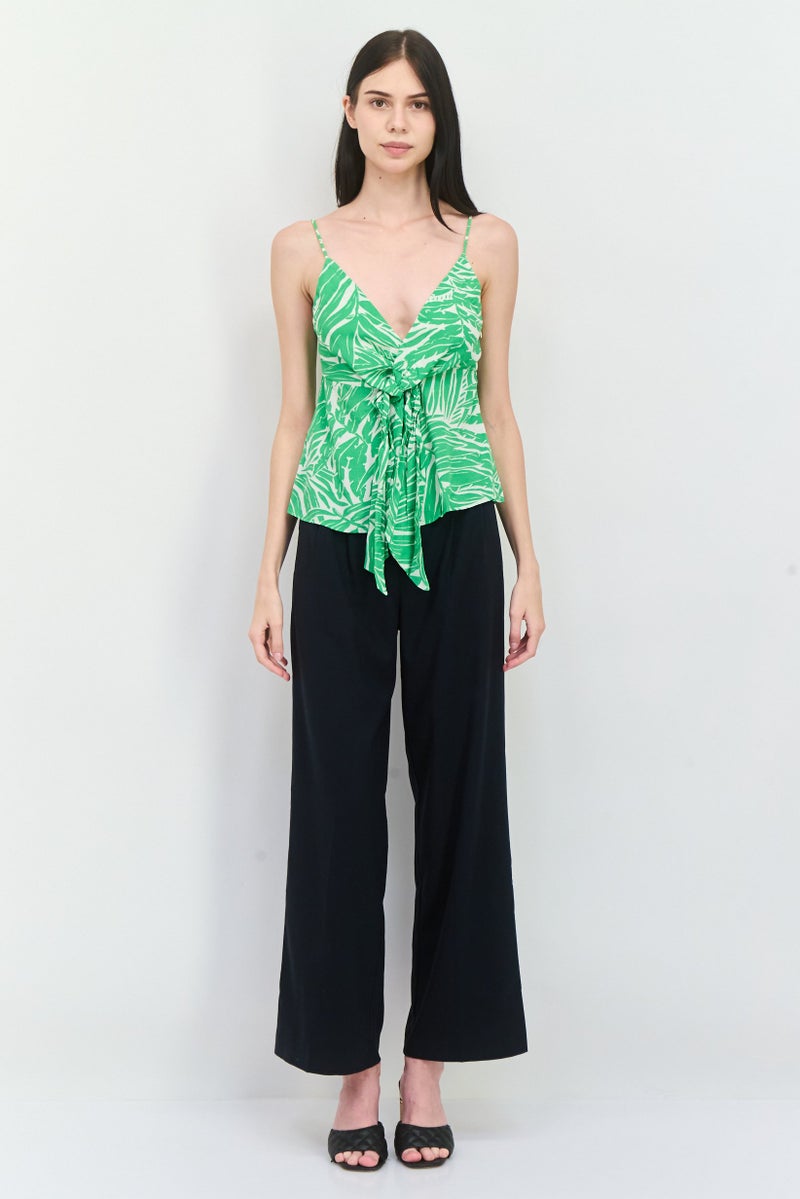 MANGO Women V Neck Sleeveless Allover Print Top, Green - Image 4