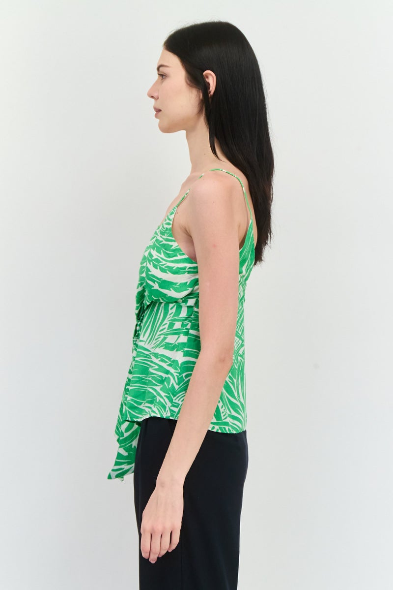 MANGO Women V Neck Sleeveless Allover Print Top, Green - Image 2