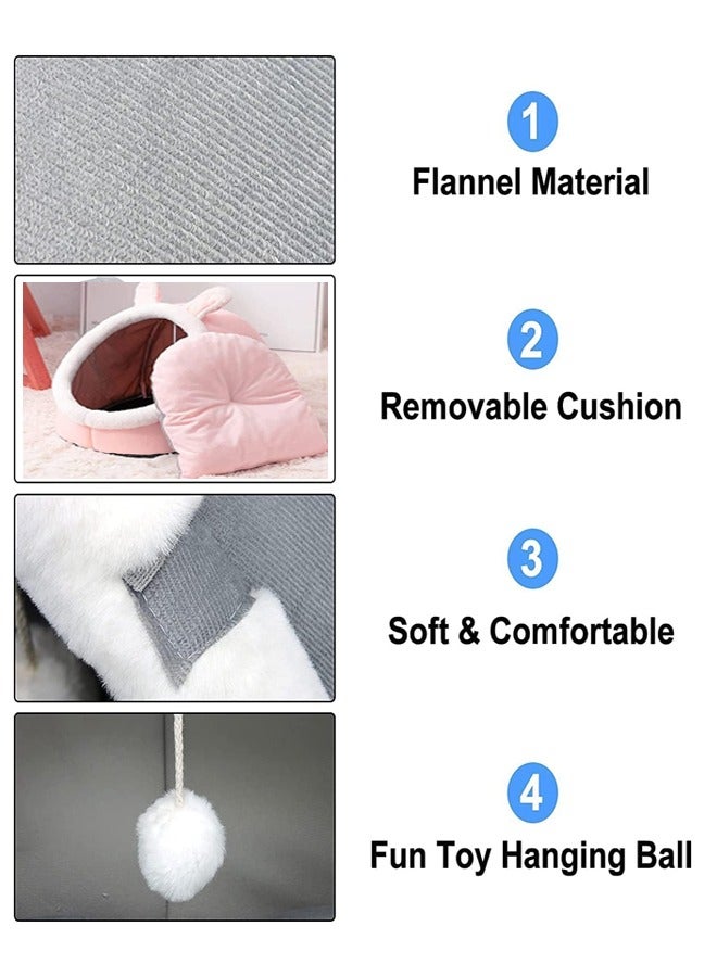 Generic Cartoon Pet Bed Cute Indoor Washable Cave Kitten House With Toy Ball Semi-Enclosed Cat Bed Sofa Bed With Cushion Warm Soft Detachable Cat House Pet House  - Image 4