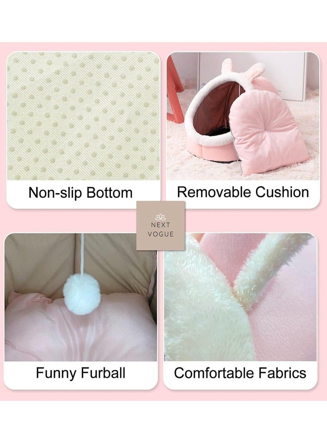Generic Cartoon Pet Bed Cute Indoor Washable Cave Kitten House With Toy Ball Semi-Enclosed Cat Bed Sofa Bed With Cushion Warm Soft Detachable Cat House Pet House  - Image 5