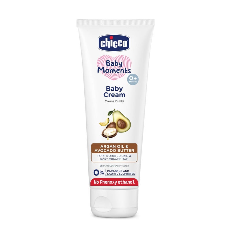 Chicco Baby Moments Baby Cream for Babies with Argan Oil Avocado Butter 200g Natural Ingredients for Hydrated Skin Dermatologically Tested Phenoxyethanol Parabens Lauryl sulphates free - Image 1