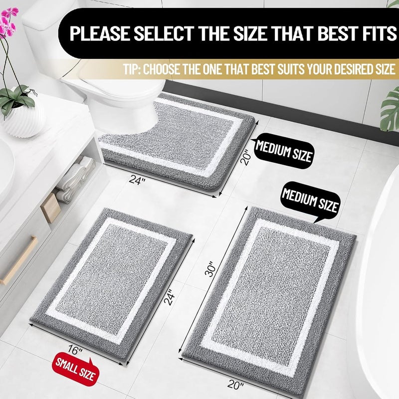 OLANLY Small Bathroom Rugs 24x16, Soft Absorbent Microfiber Bath Rugs, Grey | Non-Slip, Machine Washable, Quick Dry Shaggy Bath Carpet - Image 3