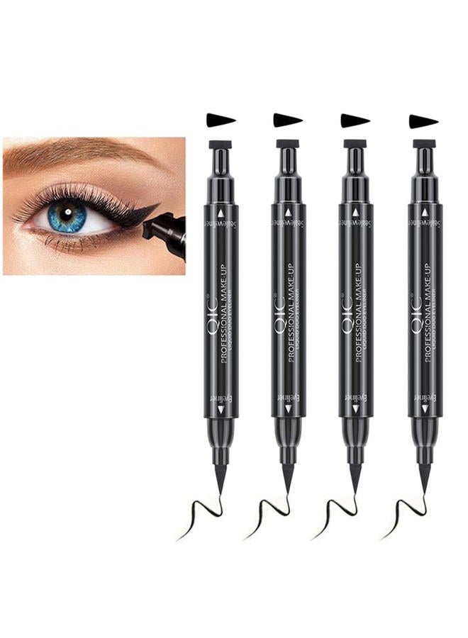 Linble Winged Eyeliner Stamp Set, 4 PCs Dual-ended Eyeliner Pens with Felt Tip & Wing Stamp, Long Lasting and Smudge Proof Eye Makeup for Women - Image 1