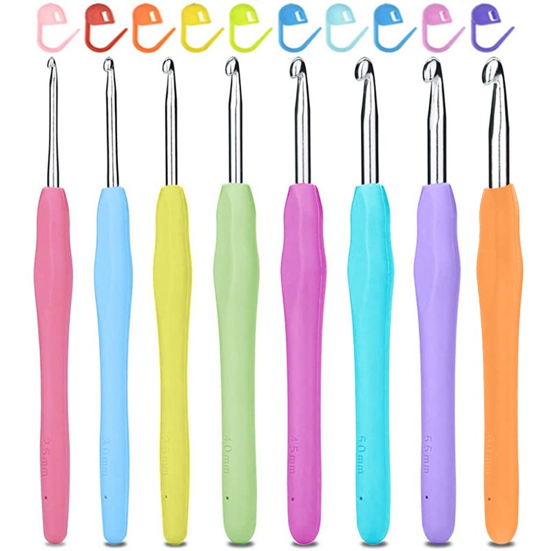 HASTHIP 8pcs Crochet Hooks Set Aluminium Soft Grip Rubber Handle Needles with 10 Knitting Crochet Locking Stitch Markers Craft Yarn Sewing Tools 25mm3mm35mm4mm45mm5mm 55mm6mm - Image 1