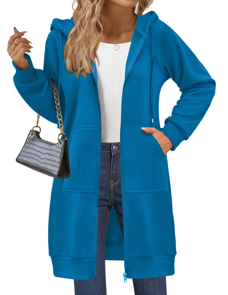 Zeagoo Women's Zip Up Hoodies Long Tunic Sweatshirts Long Sleeve Oversized Fleece Casual 2025 Fall Jacket Coat with Pocket Royal Blue S - Image 1
