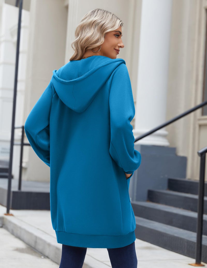 Zeagoo Women's Zip Up Hoodies Long Tunic Sweatshirts Long Sleeve Oversized Fleece Casual 2025 Fall Jacket Coat with Pocket Royal Blue S - Image 3