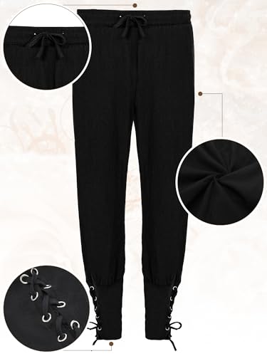 Suhine 6 Pcs Men's Halloween Renaissance Costume Set Medieval Vest Shirt Ankle Banded Pants Viking Belt Armband Pouch(Classic Color,Large) - Image 3