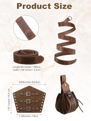 Suhine 6 Pcs Men's Halloween Renaissance Costume Set Medieval Vest Shirt Ankle Banded Pants Viking Belt Armband Pouch(Classic Color,Large) - Image 4