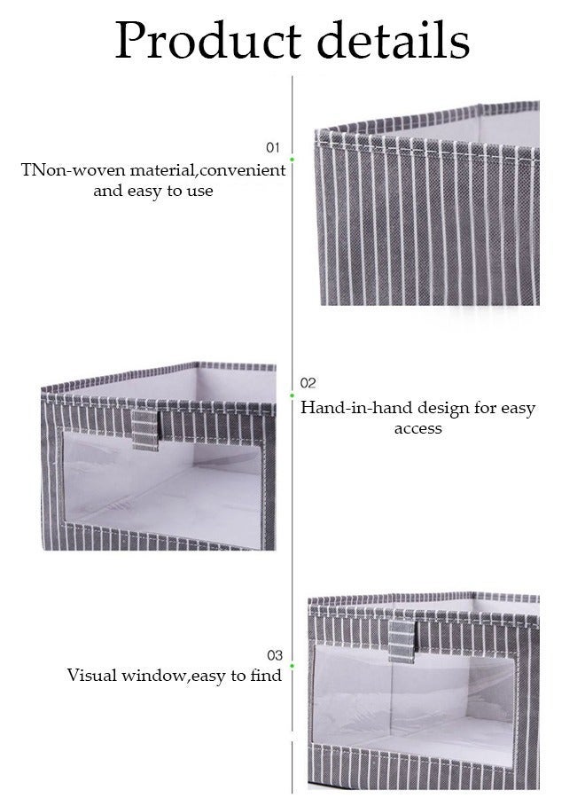 DUNISO 2 Pcs Non Woven Fabric Storage Box, Wardrobe Clothes Organizer, Foldable Closet Organizer Bins For Clothing, Jeans, Toys & Books, Wardrobe Organizer (Light Grey Vertical Stripes) - Image 4
