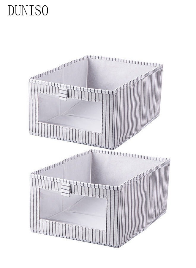 DUNISO 2 Pcs Non Woven Fabric Storage Box, Wardrobe Clothes Organizer, Foldable Closet Organizer Bins For Clothing, Jeans, Toys & Books, Wardrobe Organizer (Light Grey Vertical Stripes) - Image 2