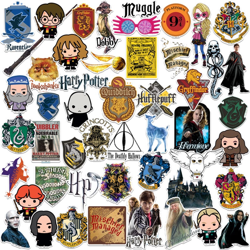 GRAPHICS & MORE Harry Potter 50ct Vinyl Sticker Pack â€“ Hogwarts Houses, Harry, Hermione, Ron, Dumbledore, Deathly Hallows Die-Cut Stickers for Laptop, Water Bottle, Scrapbooking, Tablet, Indoor & Outdoor - Image 2