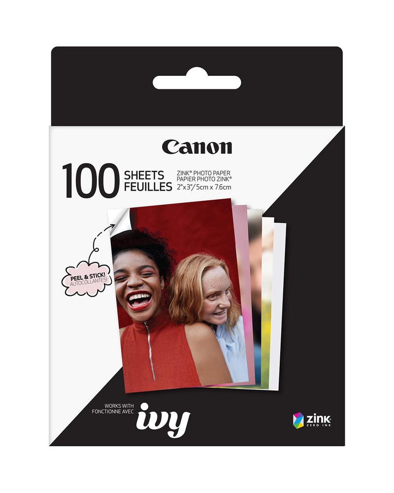 Canon Zink Sticky Back Photo Paper Pack (100 Sheets)  Compatible To Mini Printer  Ivy Cliq +2 Instant Camera Printer And Ivy Cliq 2 Instant Camera Printer - Image 1