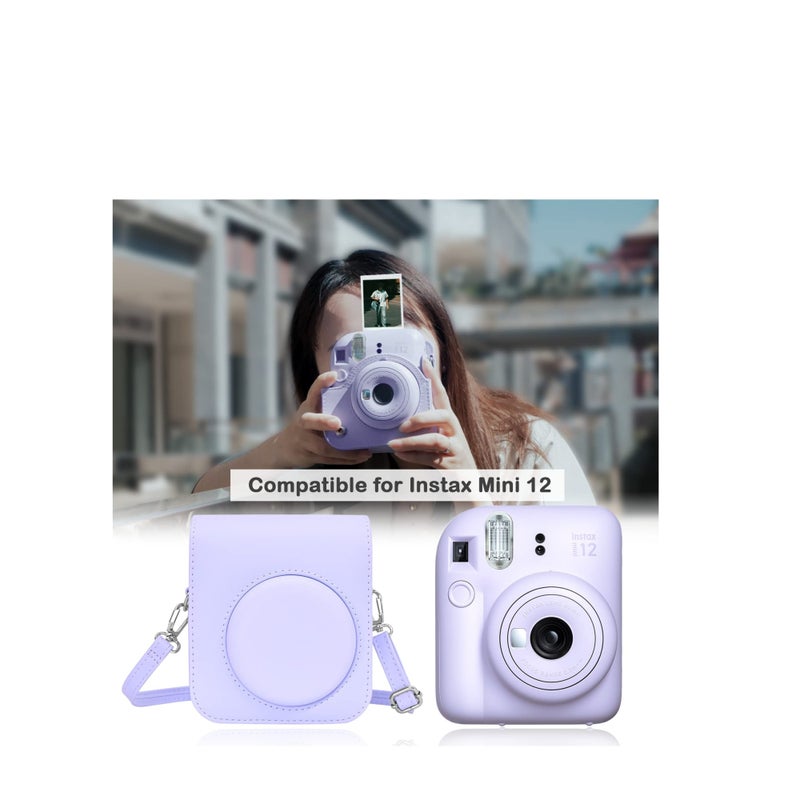 Barakah Case for Fujifilm Fuji Instax Mini 12/Polaroid Mini 12 Instant Camera - PU Leather Protective Case Cover Bag with Adjustable Shoulder Strap - Purple - Image 2