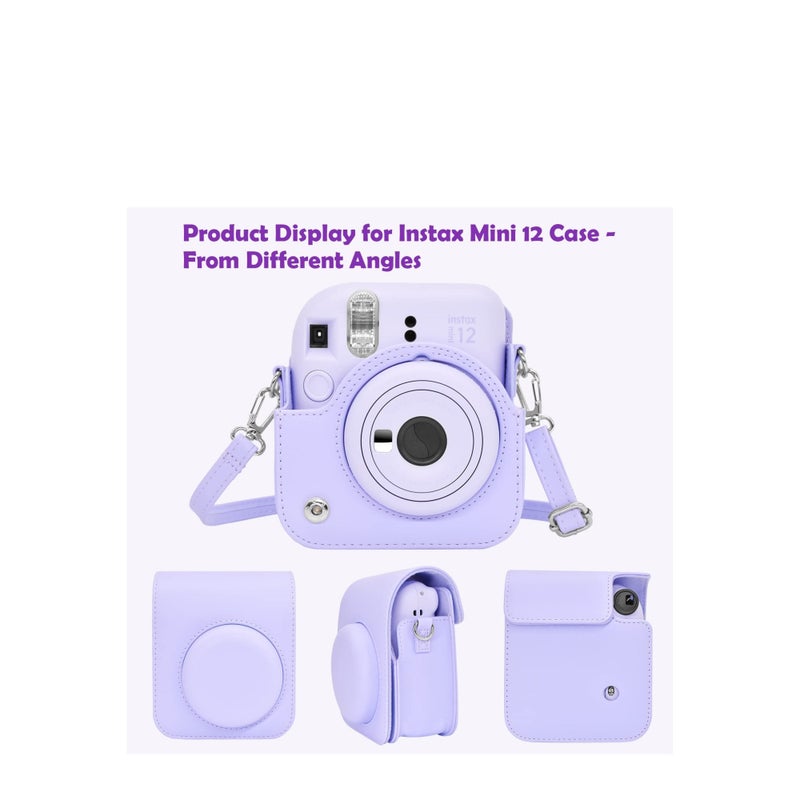 Barakah Case for Fujifilm Fuji Instax Mini 12/Polaroid Mini 12 Instant Camera - PU Leather Protective Case Cover Bag with Adjustable Shoulder Strap - Purple - Image 5