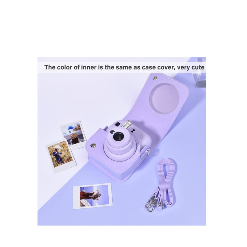 Barakah Case for Fujifilm Fuji Instax Mini 12/Polaroid Mini 12 Instant Camera - PU Leather Protective Case Cover Bag with Adjustable Shoulder Strap - Purple - Image 4