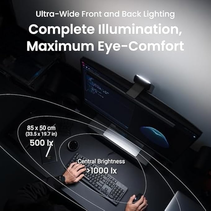 BenQ SCREENBAR HALO 2 LED MONITOR LIGHT - WIRELESS CONTROLLER, ADJUSTABLE BRIGHTNESS & COLOR TEMPERATURE, EYE-CARE LIGHT BAR, NO SCREEN GLARE, SPACE SAVING, USB POWERED - Image 2